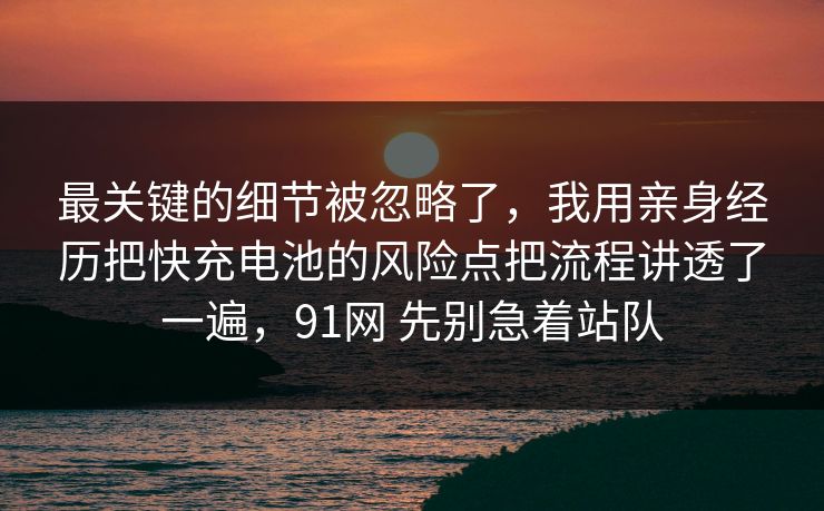 最关键的细节被忽略了，我用亲身经历把快充电池的风险点把流程讲透了一遍，91网 先别急着站队