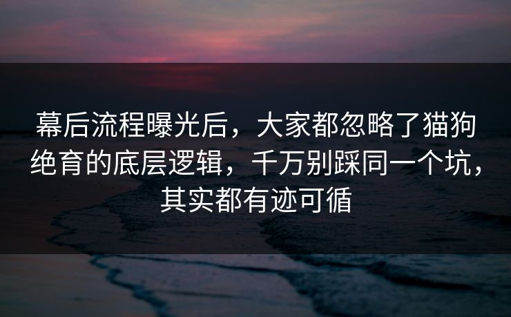 幕后流程曝光后，大家都忽略了猫狗绝育的底层逻辑，千万别踩同一个坑，其实都有迹可循